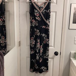 EUC WHBM Black/Pink Floral Jumpsuit-Size 6